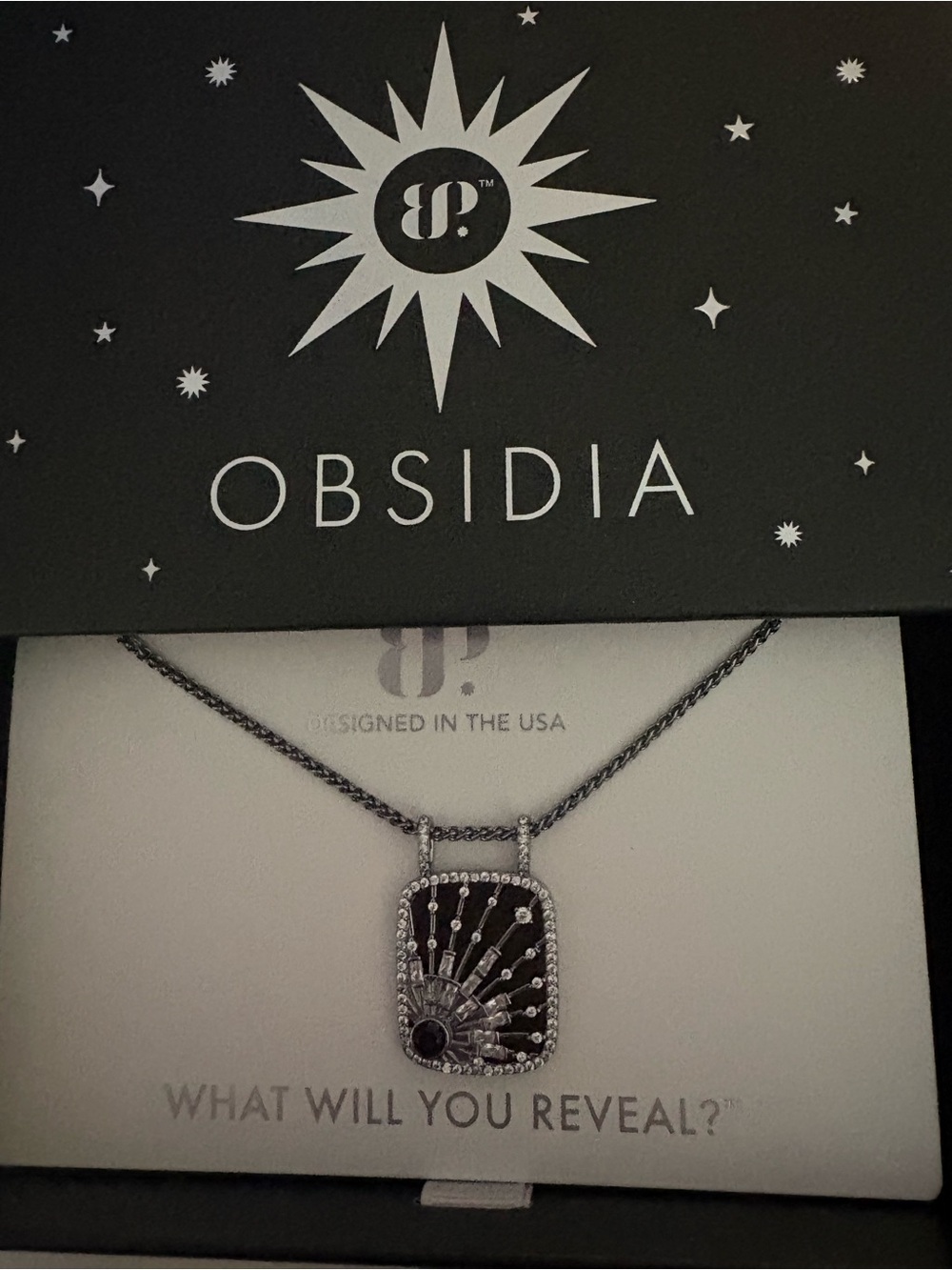 Obsidia Black and Silver Sunburst Pendant Necklace
